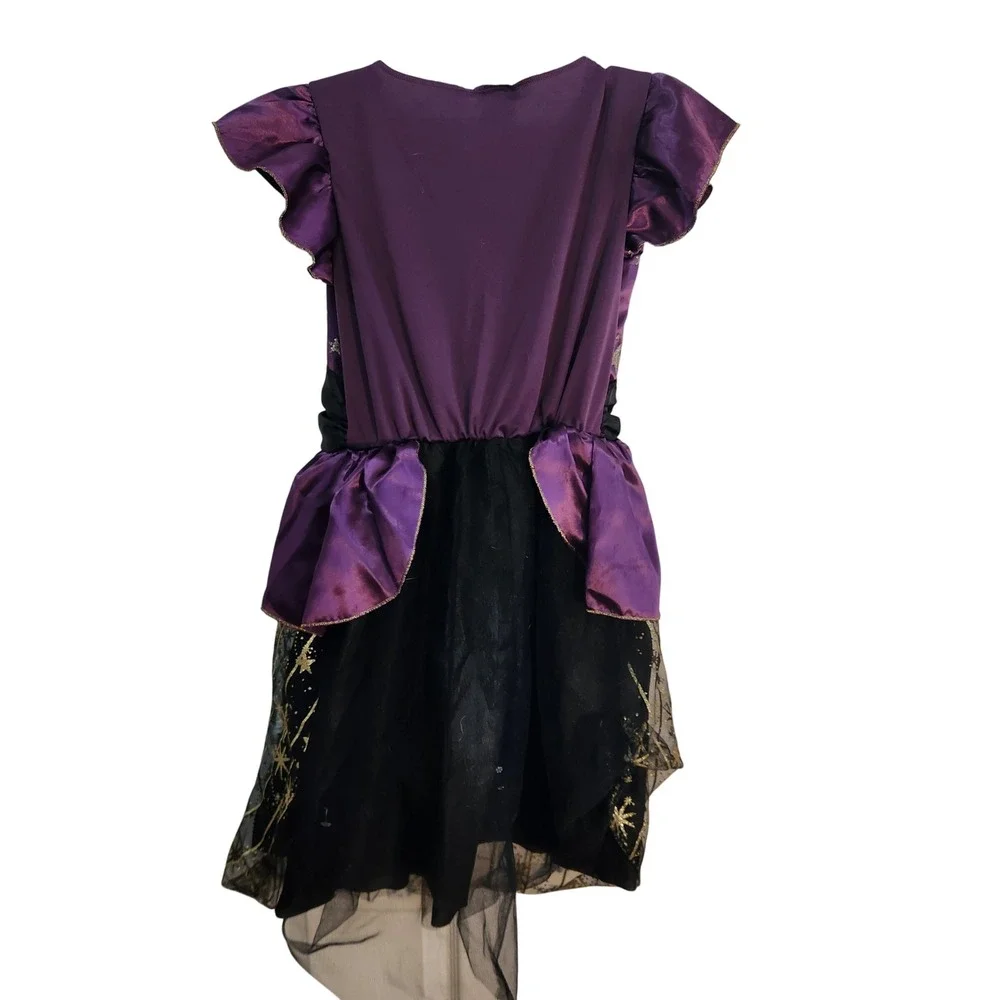 Girls Witch Costume‎ Dress Purple Gold Stars Halloween Party Dress Up Sz L 10-12